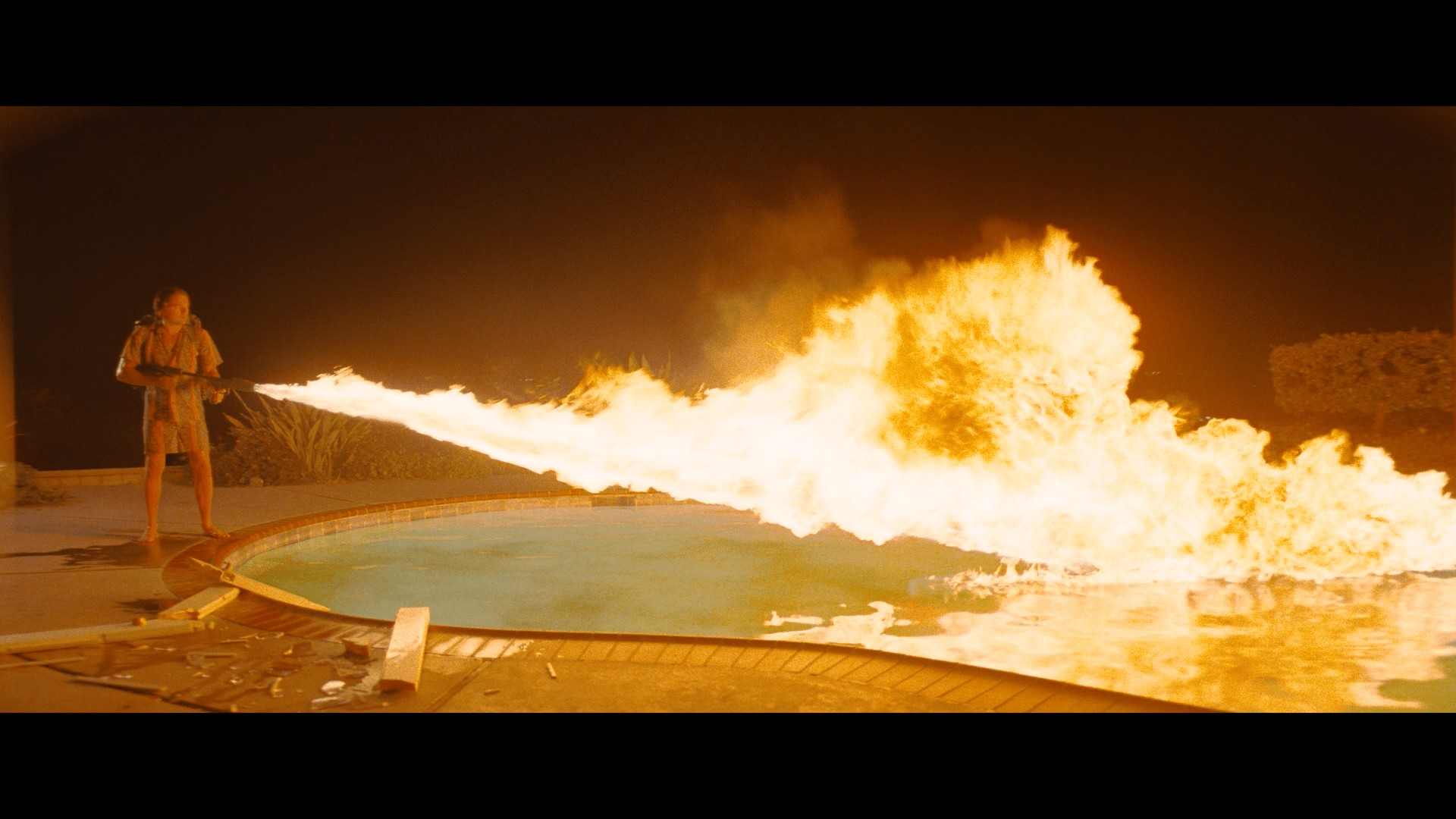 Once Upon A Time in Hollywood Leonardo DiCaprio flamethrower pool 2019