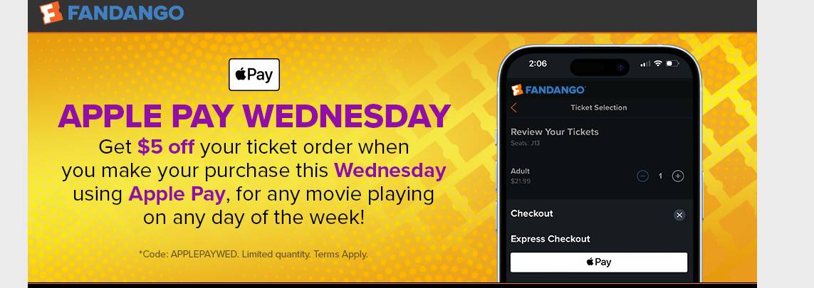 Fandango Introduces $5 Off Wednesday Movie Tickets with Apple Pay 73